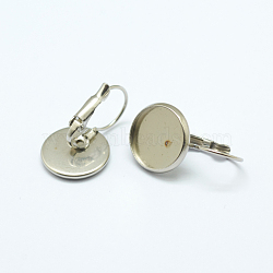 304 Stainless Steel Leverback Earring Settings, Flat Round, Stainless Steel Color, Tray: 12mm, 23~26x14x2mm, Pin: 1mm(STAS-K146-042-12mm)
