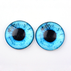 Glass Cabochons for DIY Projects, Half Round/Dome with Dragon Eye Pattern, Deep Sky Blue, 10x3.5mm(GGLA-L025-10mm-07)