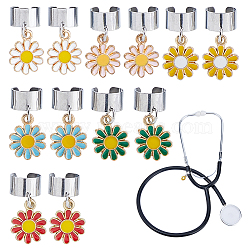 24Pcs 6 Styles Sunflower Alloy Enamel Stethoscope Pendant Decorations, with 304 Stainless Steel Findings, Mixed Color, 22mm(HJEW-DC00158)