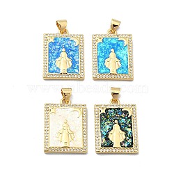 Brass Micro Pave Clear Cubic Zirconia Pendants, with Sythetic Opal, Rectangle with Goddess, Real 18K Gold Plated, 23.5x17x3mm, Hole: 4x3.5mm(KK-A221-20G)