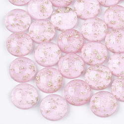Resin Cabochons, with Glitter Powder and Gold Foil, Half Round, Pink, 12x5.5mm(CRES-T012-07F)