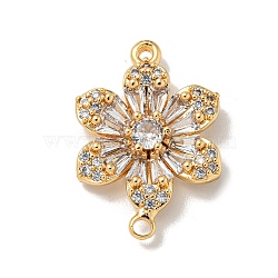 Brass Pave Clear Cubic Zirconia Flower Links Connector Charms, Real 18K Gold Plated, 20x13x4mm, Hole: 1.5mm(KK-K378-24G)