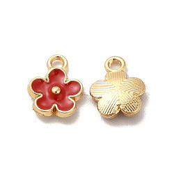 Alloy Enamel Pandants, Lead Free & Cadmium Free, Light Gold, Flower Charm, Red, 10x8x2.5mm, Hole: 1.4mm(ENAM-K067-47KCG-04)