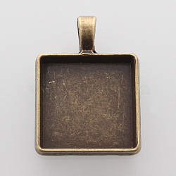 Square Alloy Pendant Cabochon Settings, Cadmium Free & Nickel Free & Lead Free, Antique Bronze, Tray: 20x20mm, 32~32.5x24x4mm, Hole: 3.5x6mm(X-PALLOY-N0088-07AB-NF)