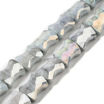 Electroplate Glass Beads Strands, Rainbow Plated, Faceted, Bamboo, Light Grey, 11x8.5x5.5mm, Hole: 1.4mm, about 40pcs/strand, 16.54''(42cm)