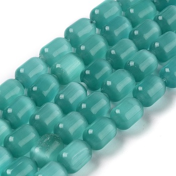 Cat Eye Beads, Column, Turquoise, 7.5~8x11.5~13mm, Hole: 0.7mm, about 32pcs/strand, 14.57''(37cm)