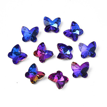 Pointed Back Glass Rhinestone Cabochons, Nail Art Decoration Accessories, AB Color Plated, Faceted, Butterfly, Medium Blue, 9x10x5mm, about 500pcs/bag