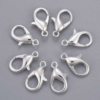 Silver Color Plated Alloy Lobster Claw Clasps, Parrot Trigger Clasps for DIY Metal Jewelry, Cadmium Free & Lead Free, Size: about 8mm wide, 16mm long, hole: 1.5mm