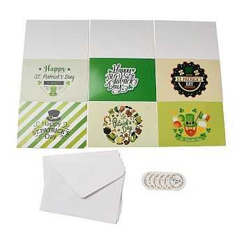 Saint Patrick's Day Rectangle Paper Greeting Card, with Random Style Sticker and Envelope, for Party Card, Green, 112~200x150~160x0.2~0.4mm
