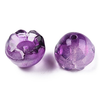 Transparent Spray Painted Glass Beads, Flower, Purple, 9x13x13mm, Hole: 1.6mm