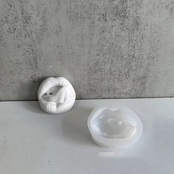 DIY Lip Display Decoration Statue Silicone Molds, Portrait Sculpture Resin Casting Molds, for UV Resin, Epoxy Resin Craft Making, White, 62.5x65x23mm