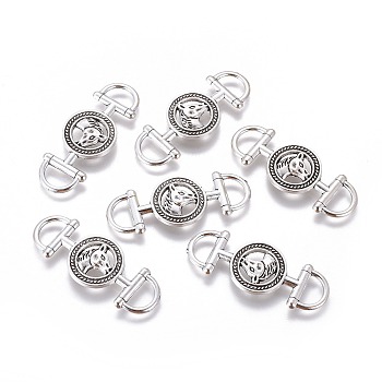 Tibetan Style Alloy Links connectors, Flat Round with Horse, Cadmium Free & Lead Free, Antique Silver, 43x15x3mm, Hole: 6mm