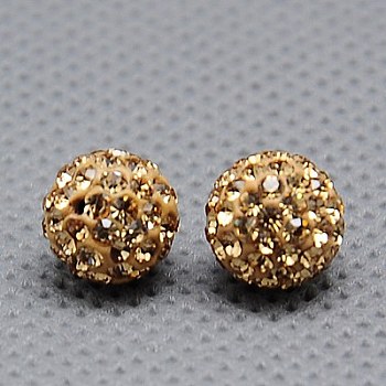 Round Polymer Clay Czech Glass Rhinestone Beads, Pave Disco Ball Beads, 246_Lt. Colorado Topaz, PP9(1.5~1.6mm), 8mm, Hole: 1mm