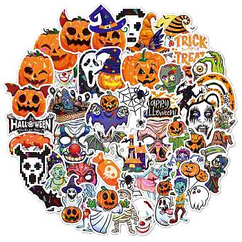 Halloween Themed Laser Style PVC Sticker Labels, Self-adhesive Decals, for Suitcase, Skateboard, Refrigerator, Helmet, Mobile Phone Shell, Colorful, 60~80mm, 50pcs/set