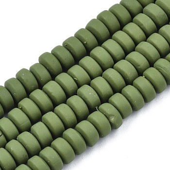 Handmade Polymer Clay Beads Strands, for DIY Jewelry Crafts Supplies, Flat Round, Dark Olive Green, 6~7x3mm, Hole: 1.5mm, about 113~116pcs/strand, 15.55 inch~16.14 inch(39.5~41cm)