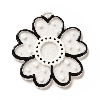 Transparent Printed Acrylic Pendants, Flower Charm, Black, 35x34x2.5mm, Hole: 1.5mm