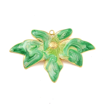 Ion Plating(IP) 304 Stainless Steel Pendants, with Enamel, Real 18K Gold Plated, Leaf Charm, Lime Green, 40x26x3mm, Hole: 1.2mm