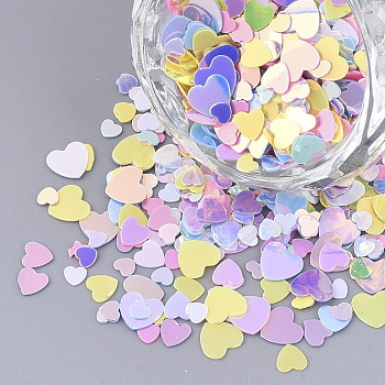 Ornament Accessories, PVC Plastic Paillette/Sequins Beads, No Hole/Undrilled Beads, Heart, Mixed Color, 2.5~5.5x3~5.5x0.4mm