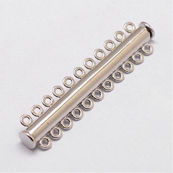 Alloy Magnetic Slide Lock Clasps, 11-Strand, 22-Hole, Tube, Platinum, 62x13.5x7mm, Hole: 2mm