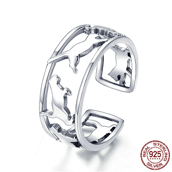 925 Sterling Silver Cuff Rings, Open Rings, with 925 Stamp, Cat, Antique Silver, Size 6, 16mm