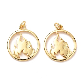 Brass Pendants, with Jump Ring, Long-Lasting Plated, Flat Round with Fire, Real 18K Gold Plated, 23.5x20x2mm, Hole: 3mm, Jump Ring: 5x0.8mm