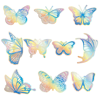 10Pcs Butterfly Colorful Suncatcher Rainbow Prism Electrostatic Glass Stickers, Waterproof Laser PVC Window Static Decals, Blue, 56~130x88~137x0.2mm