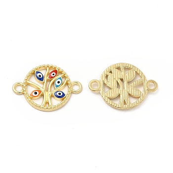 Alloy Enamel Connector Charms, Flat Round Tree Links with Evil Eye, Golden, Nickel, Colorful, 16.5x23.5x2mm, Hole: 2mm