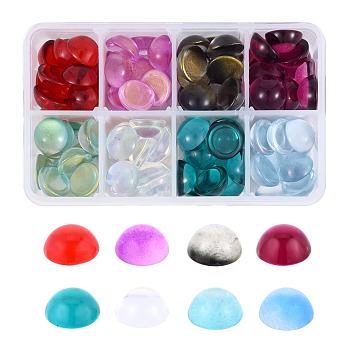 80Pcs 8 Colors Transparent Glass Cabochons, AB Color Plated, Half Round/Dome, Mixed Color, 14x7mm, 10pcs/color