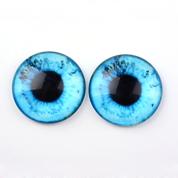 Glass Cabochons for DIY Projects, Half Round/Dome with Dragon Eye Pattern, Deep Sky Blue, 10x3.5mm