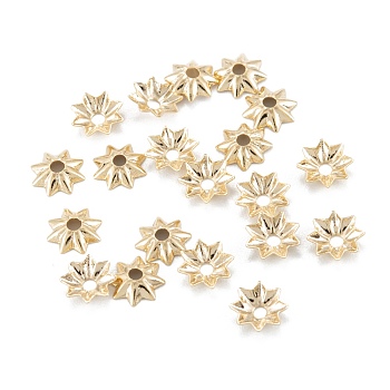 Multi-Petal Brass Bead Caps, Long-Lasting Plated, Rack Plating, Flower, Real 14K Gold Plated, 5x1mm, Hole: 1mm