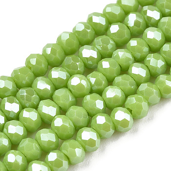 Electroplate Glass Beads Strands, Pearl Luster Plated, Faceted, Rondelle, Yellow Green, 2.9~3.3x2mm, Hole: 0.8mm, about 148~150pcs/strand, 39.5~40cm