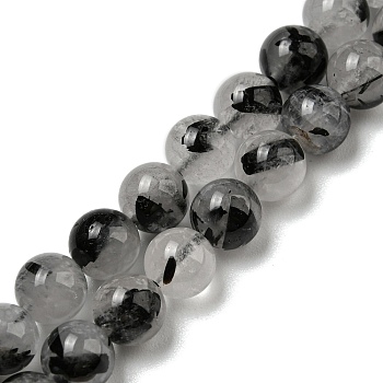 Grade A Natural Tourmalinated Quartz/Black Rutilated Quartz Beads Strands, Round, 6mm, Hole: 0.8mm, about 64pcs/strand, 15.43''(39.2cm)