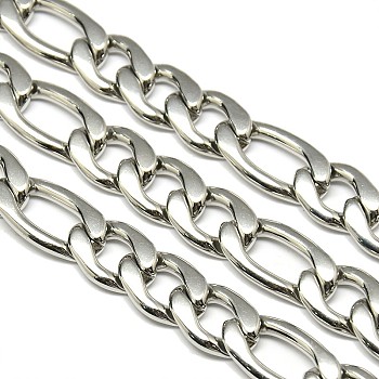 3.28 Feet Stainless Steel Figaro Chains, Unwelded, Stainless Steel Color, 16~22x12x3mm