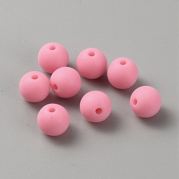 Acrylic Frosted Round Beads, Pearl Pink, 7.8x7mm, Hole: 1.6mm