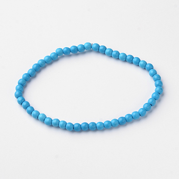 Synthetic Turquoise Round Bead Stretch Bracelets, 54.5mm, Bead: 4~5mm