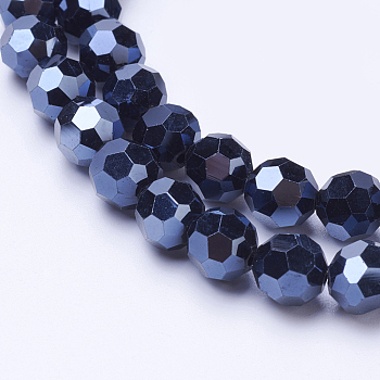Faceted(32 Facets)(32 Facets) Electroplate Glass Beads Strand, Full Plated, Round, Hematite Plated, 6mm, Hole: 1.2mm, about 88~91pcs/strand, 19.49 inch~20.08 inch(49.5~51cm)