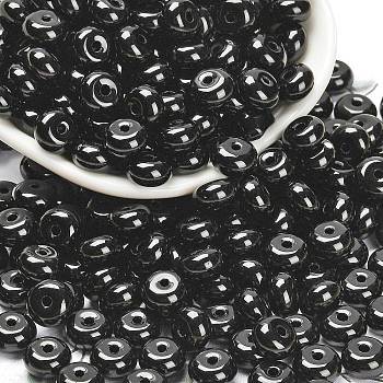 Opaque Colours Glass Seed Beads, Donut, Black, 8x4.5mm, Hole: 1.6mm, about 1023pcs/pound