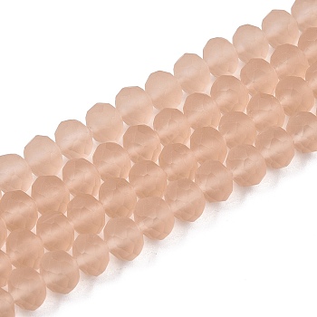 Transparent Glass Beads Strands, Faceted, Frosted, Rondelle, Camel, 8mm, Hole: 1mm, about 64~65pcs/strand, 40~41cm