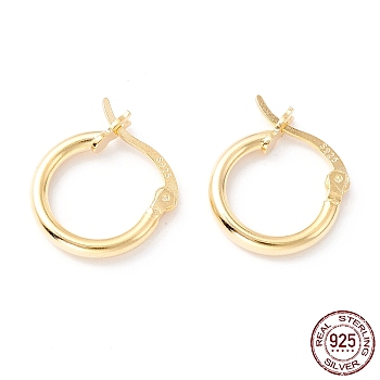 925 Sterling Silver Hoop Earrings, Chunky Small Huggie Hoop Earrings for Women, Golden, 14x13x2mm, Pin: 0.5x1mm