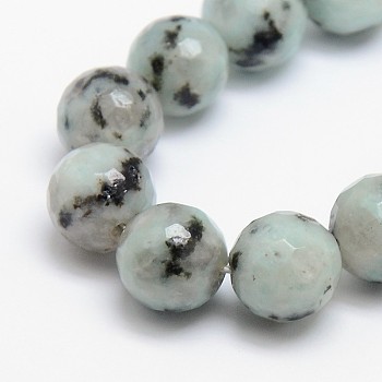 Natural Sesame Jasper/Kiwi Jasper Beads Strands, Round, Faceted, 8mm, Hole: 1mm, about 46pcs/strand, 14.6 inch