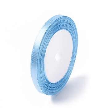 Single Face Satin Ribbon, Polyester Ribbon, Light Blue, 1/4 inch(6mm), about 25yards/roll(22.86m/roll), 10rolls/group, 250yards/group(228.6m/group)