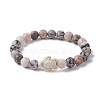Natural Pink Zebra Jasper & Howlite Turtle Beaded Stretch Bracelets, Inner Diameter: 2-1/8 inch(5.4cm)(BJEW-JB09831)