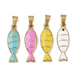 304 Stainless Steel Enamel Pendants, Fish, Real 18K Gold Plated, Ion Plating(IP), Mixed Color, 22.5x7x2.5mm, Hole: 5.5x3mm(STAS-C150-02G)