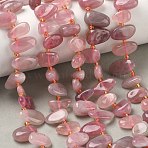 Natural Madagascar Rose Quartz Beads Strands, Teardrop, Top Drilled, with Seed Beads, 10~28x8~12x4~8mm, Hole: 0.9mm, about 42~44pcs/strand, 15.16''~15.55''(38.5~39.5cm)(G-P604-A05-01)