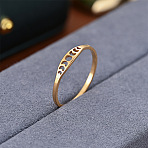 Hollow Moon Phase 304 Stainless Steel Finger Rings, Golden, US Size 7(17.3mm)(FS-WG454BE-05)