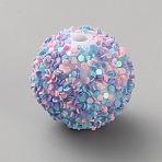 Opaque Acrylic Glitter Beads, Round, Lilac, 20~20.5x18.5~19.5mm, Hole: 2.5mm(FIND-CJC0010-111A-21)