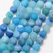 Natural Druzy Geode Agate Bead Strands, Frosted, Round, Dyed & Heated, Grade A, Deep Sky Blue, 8mm, Hole: 1mm, about 47pcs/strand, 15 inch(G-K166-09-8mm-06)