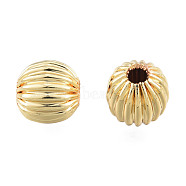 Brass Grooved Beads, Nickel Free, Round, Real 14K Gold Plated, 6mm, Hole: 1.6mm(KK-N259-27B)