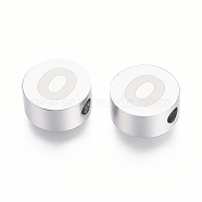 304 Stainless Steel Beads, Flat Round with Letter, Letter.O, 10x4.5mm, Hole: 2mm(STAS-I126-02P-O)