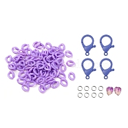 DIY Masks Chains Making Kits, Including 304 Stainless Steel Jump Rings, Opaque Acrylic Linking Rings, Transparent Glass Charms and Plastic Lobster Claw Clasps, Purple, 13.5x10.5x3.5mm, Hole: 1.2mm, 94Pcs/bag(DIY-YW0002-74B)
